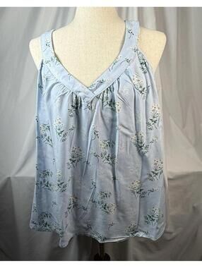 Ekouaer Sleeveless V Neck Light Blue Floral Tank Top Size XL Feminine Daisy